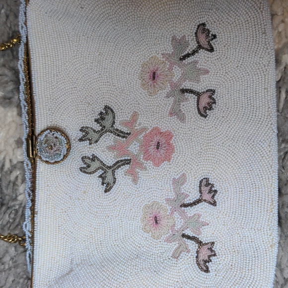 VTG Vintage French beaded bag, floral print - Picture 3 of 17